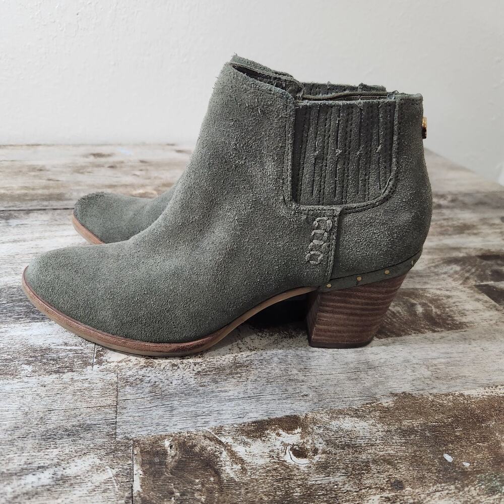 Steve Madden Womens 8.5 Leather Suede Ankle Boots Green Western Block Heel - Picture 4 of 10